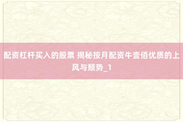 配资杠杆买入的股票 揭秘按月配资牛壹佰优质的上风与颓势_1